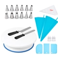 20pcs cake decorating kit with rotating turntable and stainless steel icing spatulas - 42pcs Set