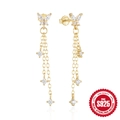 Orecchini a farfalla in argento S925 con nappe dorate e zirconi scintillanti - Argento 925 / Oro