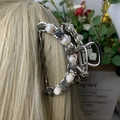 Elegant hair claw clip with white pearls and grey-green stone beads on silver chain - Labradorite Deep Sea Pearl Silver Hair Claw
