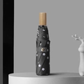 Folding travel umbrella with classic white polka dots and natural wooden handle - 3-Fold Manual / Wood Handle Polka Black