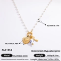 Handmade pearl necklace with heart diamond pendant and ceramic bead in 18k gold finish - Heart Pendant Blue and White Porcelain Bead Key Style (XL31352) / 18K Gold Plated