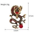 Detailed size specifications for a vintage gold dragon brooch with red crystals - Antique Gold/Red Rhinestone