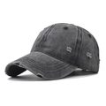 Vintage washed dark grey cotton baseball cap with distressed hole details and a curved brim - Adjustable / Distressed Washed Black