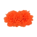 Detailed view of three handmade orange chiffon rose flowers for hair accessories - Fluorescent Orange