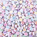 White acrylic round beads with colorful smiley face patterns for DIY jewelry making - 4x7mm White With Colored Emoji (100pcs)