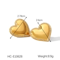 Detailed view of 18K gold heart earrings with crystal inlay showing 2.78cm size - Gold Pave Zircon Heart Style (HC-E10628)