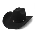 Klassieke zwarte vilten western cowboyhoed met brede rand en lederen band met sterren - M (56-59cm) / Zwart