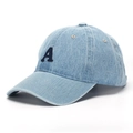 Light blue denim baseball cap featuring dark blue embroidered letter A in a soft top style - One Size(Adjustable) / Light Blue(C)