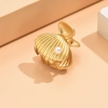 Minimalist shell hair claw clip in matte gold finish with center pearl accent - Shell Pearl Style