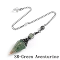 Hexagonal green aventurine stone pendulum pendant with antique silver wire wrap - Green Aventurine Ancient Silver