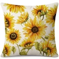 Linen sunflower pillowcase with vibrant watercolor floral print for home decoration - 45x45cm Pillow Cover / Beige Watercolor Sunflowers-1 (24ym1108-1)