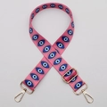 Adjustable pink shoulder strap with blue evil eye jacquard and gold metal clips - No. 592 (Pink Evil Eye) / Gold