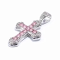 Ciondolo a croce color argento con cristalli rosa e bianchi per collana hip-hop - Pietra Rosa e Bianca