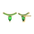 Detailed view of s925 gold-plated earrings with pear-cut emerald green zircons - Green