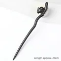 Traditional black sandalwood hairpin featuring a 3D carved rabbit and a 20cm curved body - Carved - Wily Rabbit