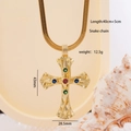 Collana a catena serpente dorata con pendente a croce e zirconi colorati - Croce di Pietra Multicolore Vintage (2689) / Oro