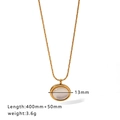 Golden necklace with cat's eye stone pendant, featuring 40+5cm chain and 13mm oval charm - Oval White Gemstone Style (HF-X2213)