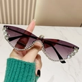 Occhiali da sole cat-eye senza montatura con lenti viola sfumate e strass di lusso - Strass Bianchi Lente Grigio Sfumato