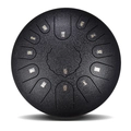 Top view of a 11-note steel tongue drum in black textured finish with gold numbers - Obsidian Black - Maple Leaf (12 Inch 13 Notes)
