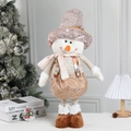 Champagne gold sequin Christmas snowman doll with white scarf and knitted body for decor - Medium Snowman
