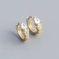Pendientes de aro dorados con circonitas brillantes en forma de gota y corte redondo - Plata 925 / Color Oro Amarillo (Par)