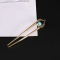 Épingle à cheveux en U en métal vintage avec incrustation de pierre turquoise - Épingle à Cheveux Vintage Or Antique