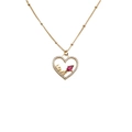 Collana con cuore LOVE dorato con pietra marquise rosa e catena satellitare perlata - 0038 Cuore LOVE con Pietra Rosa / Catena a Palline 40CM