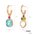 Vergoldete Creolen mit facettierten Kristallen in Rosa und Blau im asymmetrischen Design - NCE05069 / 3.8cm x 1.2cm / Asymmetrisch Mehrfarbig / Himmelblau / Olivgrün