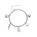 Pulsera de cuentas de acero plateado con dijes de estrella de mar, hipocampo y pulpo - Plateado (E193)