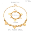 Golden double-layer stainless steel heart necklace and bracelet set with size specs - Gold Color Set (KS188064-Z)