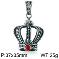 Retro punk crown pendant in aged silver with a red center stone and white zircons - Vintage Crown Pendant With Red Stone Without Chain (KP57169-BD)