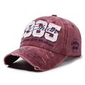 Vintage burgundy washed cotton baseball cap with 1985 embroidery and distressed brim - Red