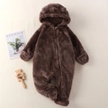 Brauner Baby Plüsch-Overall mit Bärenohren und Reißverschluss für den Winter - 59cm / Braun (Plüsch-Fußstil)
