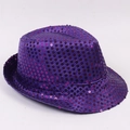 Sparkling purple sequin fedora hat with matching ribbon for stage and party magic shows - Purple / 58cm (Adult)