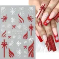 3D Christmas nail stickers with red glitter bows and snowflakes, style STZ-X054 - STZ-X054 Christmas Bow