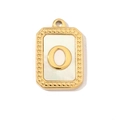 Detailed shot of letter O gold rectangular pendant with white shell inlay for necklaces - Letter O