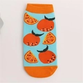 Hellblaue Baumwollsocken mit Orangenmuster und kontrastfarbenem Saum für Damen - 1 Paar / Himmelblau Orange (A39)
