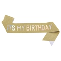 Fascia di compleanno dorata glitterata con scritta laser IT'S MY BIRTHDAY per feste - JD104 / Oro Iridescente