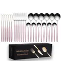 24-piece pink and silver stainless steel cutlery set with modern handles in a black gift box - 24-Piece Set / Pink Silver