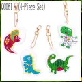 DIY 5D diamond painting keychain set featuring four cute cartoon dinosaur patterns - QC061 (4-Piece Set) Single-Sided