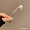 Épingle à cheveux en U argentée avec grande perle blanche, longueur totale 12,3 cm - Perle Unique d'Argent en Forme de U (23) / 12.3cm