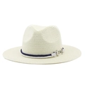 Panama hat in creamy white with navy anchor rope decoration for summer beach wear - Cream