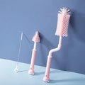 3-delige roze siliconen babyflessenborstelset met speenborstel en rietjesreiniger - 3-delige set / Roze