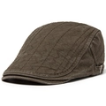 Vintage dark brown cotton flat cap for men with wave stitching and adjustable metal buckle - Dark Brown