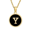 18K gold plated necklace with a round black enamel pendant featuring the letter Y - Black Enamel Letter Y