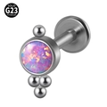 Titanium labret stud featuring pink purple opal stone and steel beads on silver finish - G23 Titanium 1.2*6mm