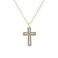 Collana placcata oro 18 carati con ciondolo a croce in zircone blu su sfondo bianco - Blu