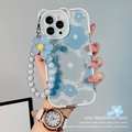 Blue plumeria flower iPhone case with purple beaded charm strap and bowknot detail - Blue Plumeria + DIY Bracelet / iPhoneX