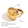 Hammered 18K gold plated stainless steel ring with crystal inlays and egg-shaped face - Gold White Zircon (Waterdrop Ring)