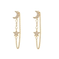 Gold moon and star tassel earrings with zircons and fine chains on white background - Star & Moon Tassel Style (EH00230 Gold) / Gold